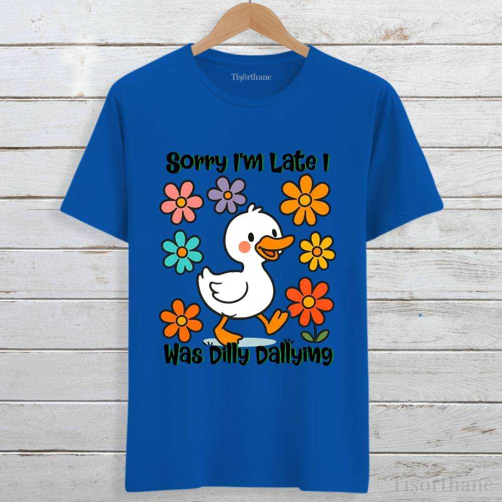 Neşeli Ördek Üzgünüm Geç Kaldım Tasarımlı Tişört