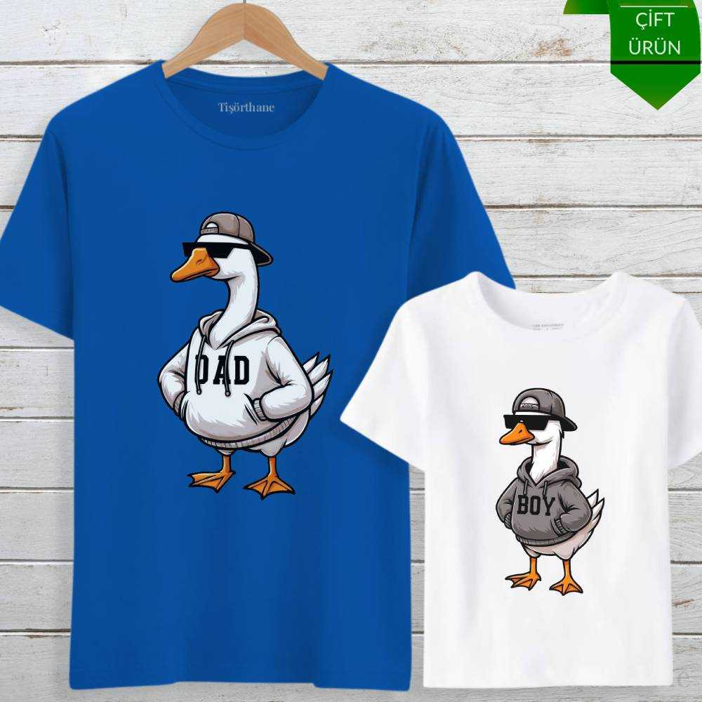 Ördek Tasarımlı Eğlenceli Baba Oğul Tişört Kombini