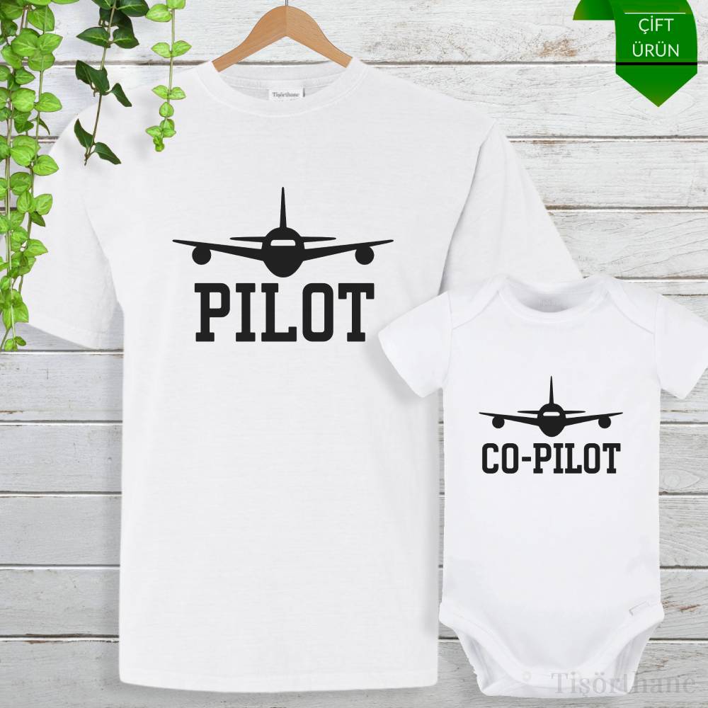 Pilot & Co-Pilot Tasarımlı Baba Bebek Tişört Kombini