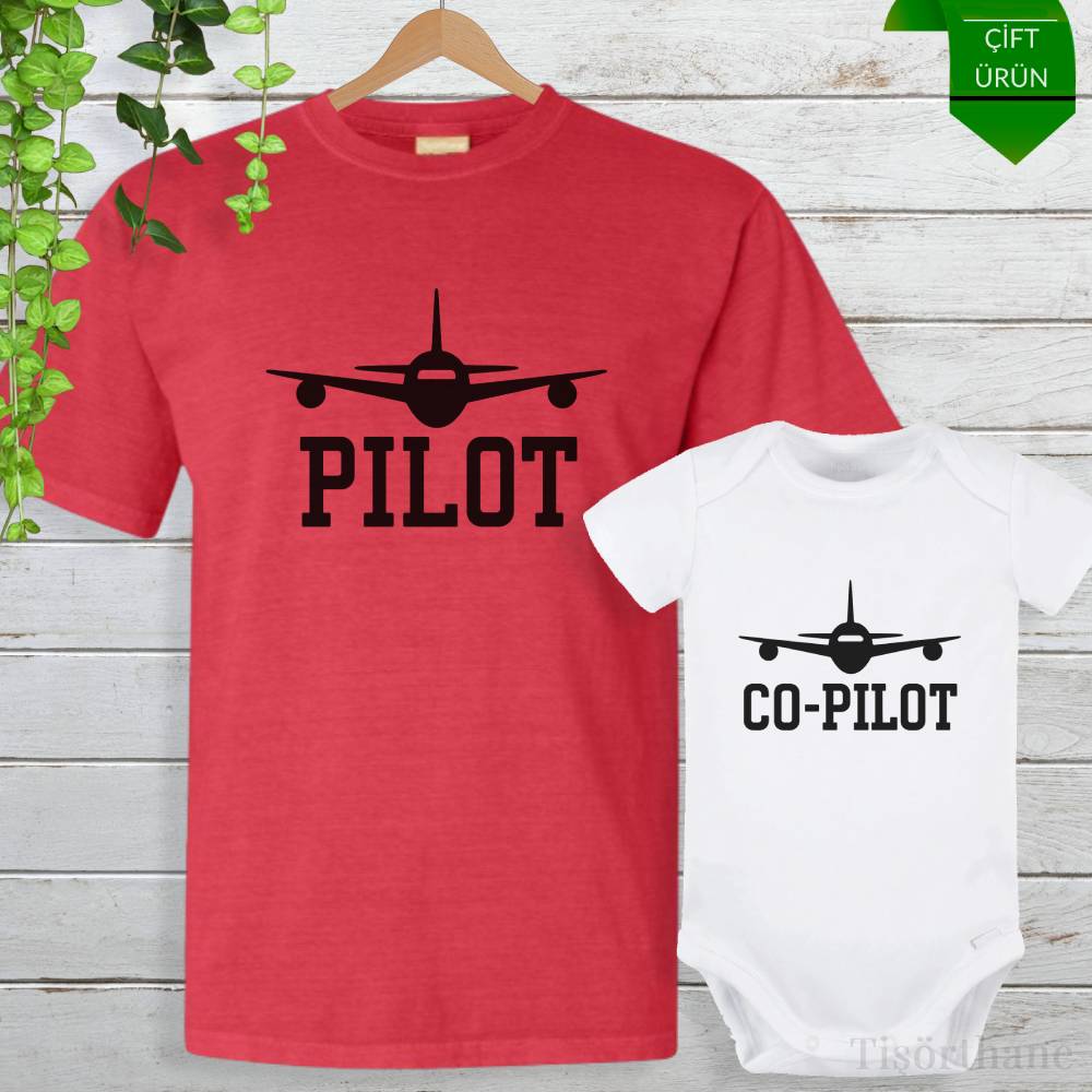 Pilot & Co-Pilot Tasarımlı Baba Bebek Tişört Kombini