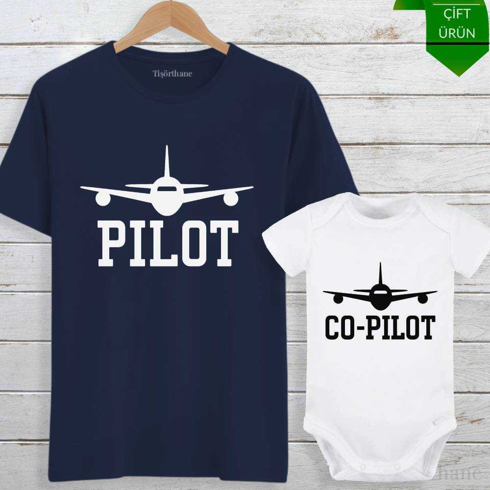 Pilot & Co-Pilot Tasarımlı Baba Bebek Tişört Kombini