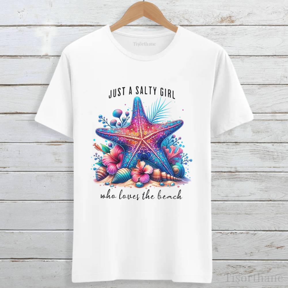 Renkli Denizyıldızı Tasarımlı Salty Girl Tişört