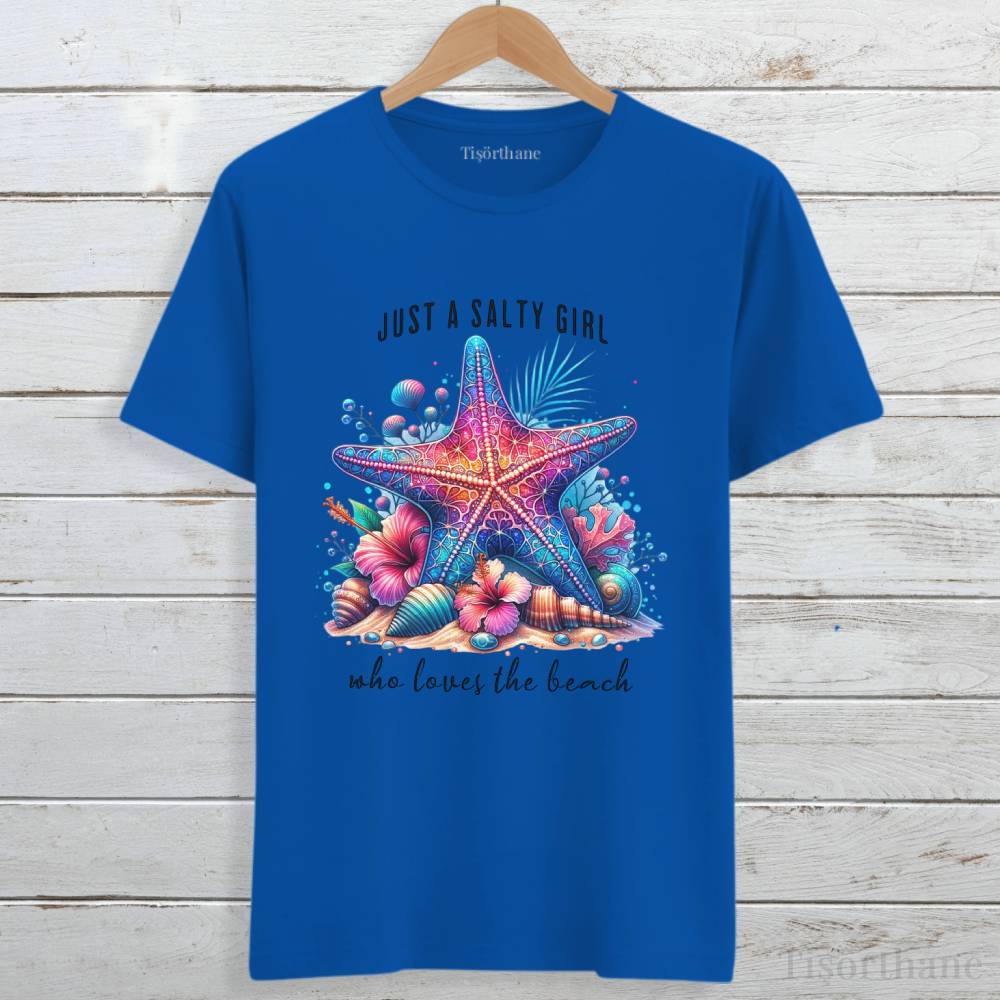 Renkli Denizyıldızı Tasarımlı Salty Girl Tişört