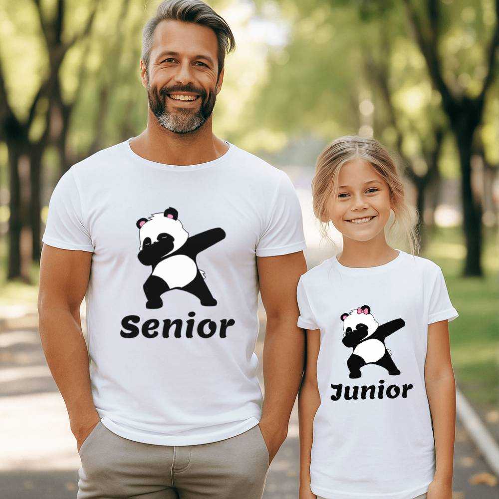 Senior & junior Panda Tasarımlı Baba Kız Tişört Kombini