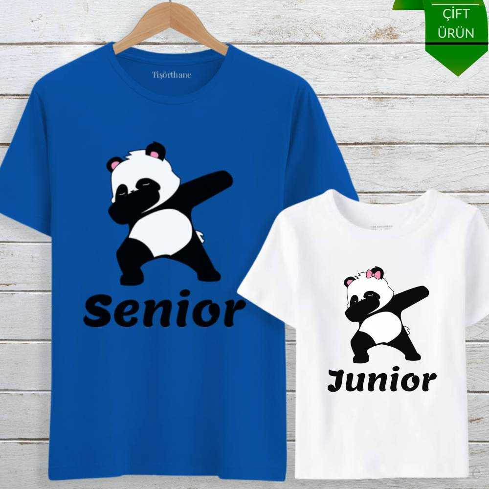 Senior & junior Panda Tasarımlı Baba Kız Tişört Kombini