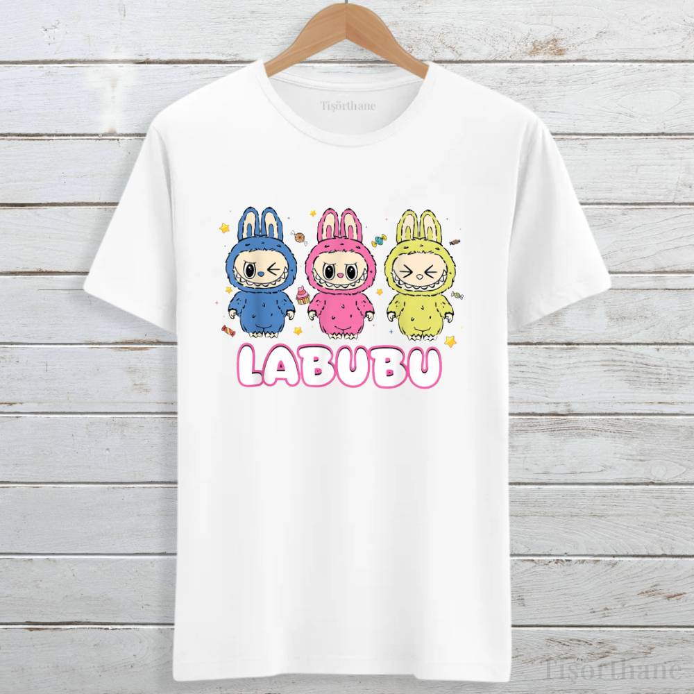 Sevimli LaBuBu Karakter Baskılı Unisex Tişört