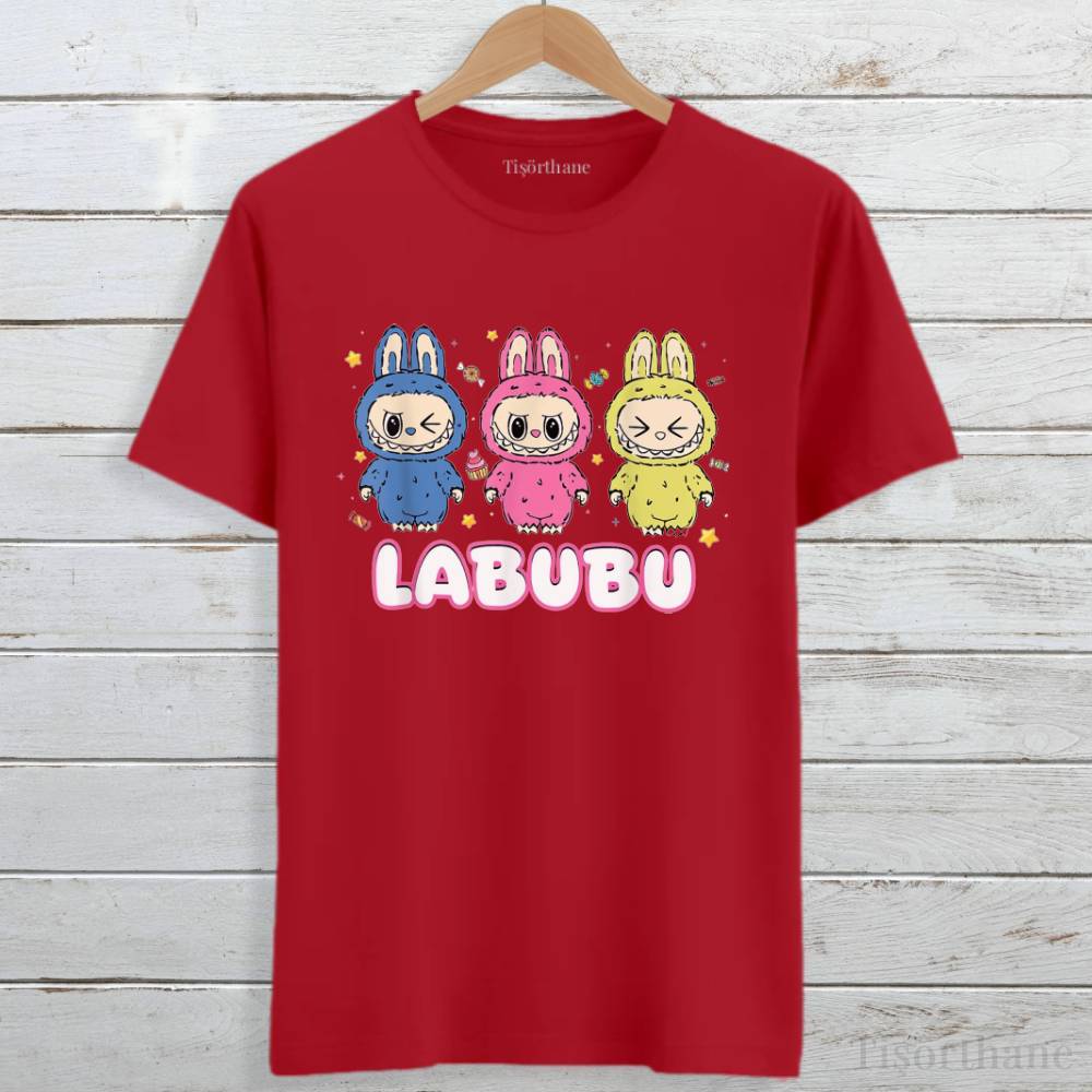 Sevimli LaBuBu Karakter Baskılı Unisex Tişört