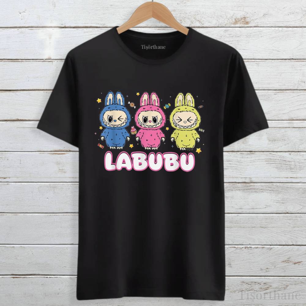 Sevimli LaBuBu Karakter Baskılı Unisex Tişört