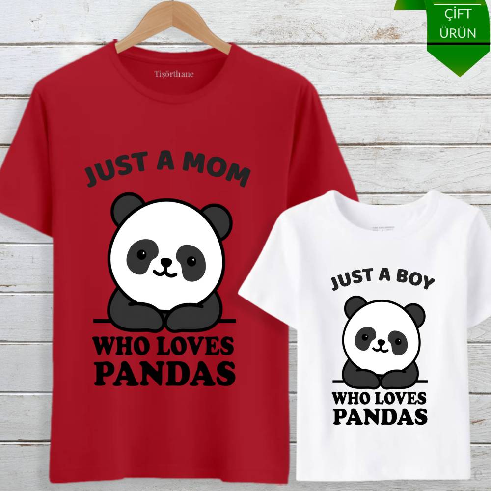 Sevimli Panda Tasarımlı Anne Oğul Tişört Kombini
