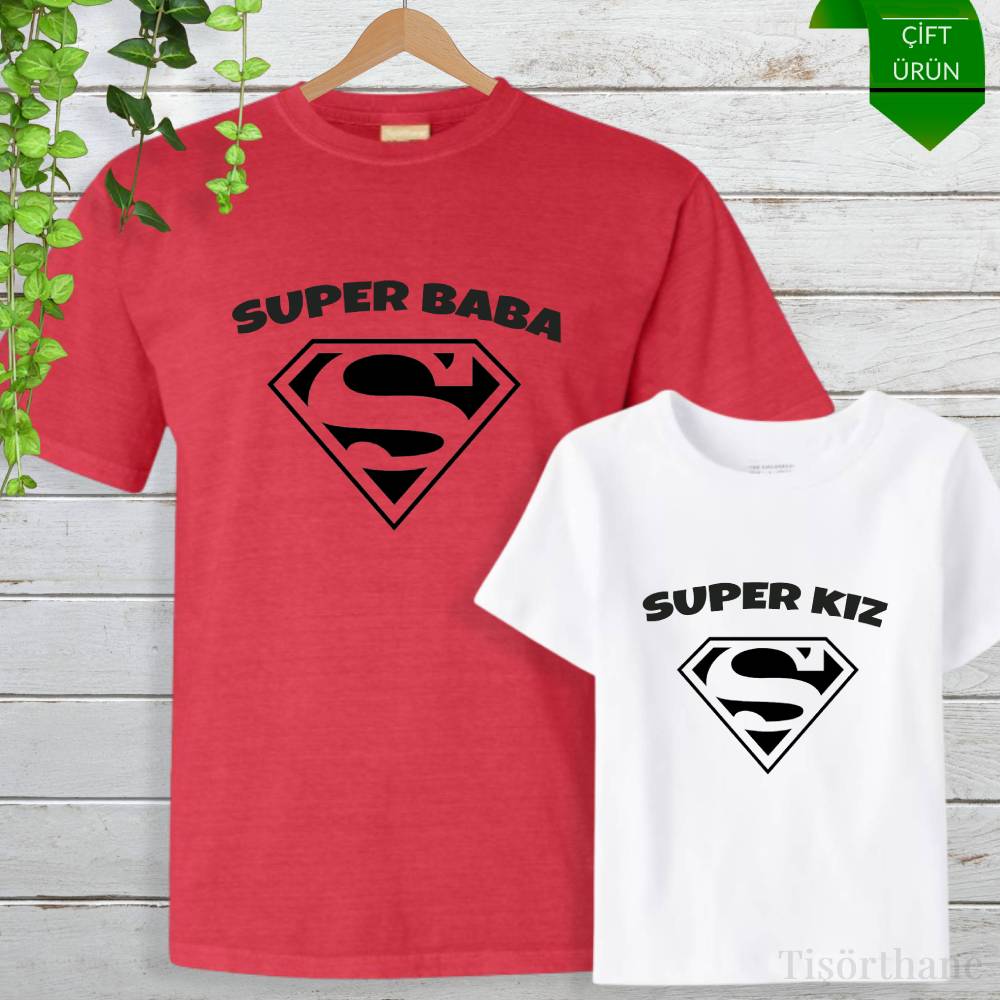 Süper Baba, Süper Kız Tasarımlı Tişört Kombini