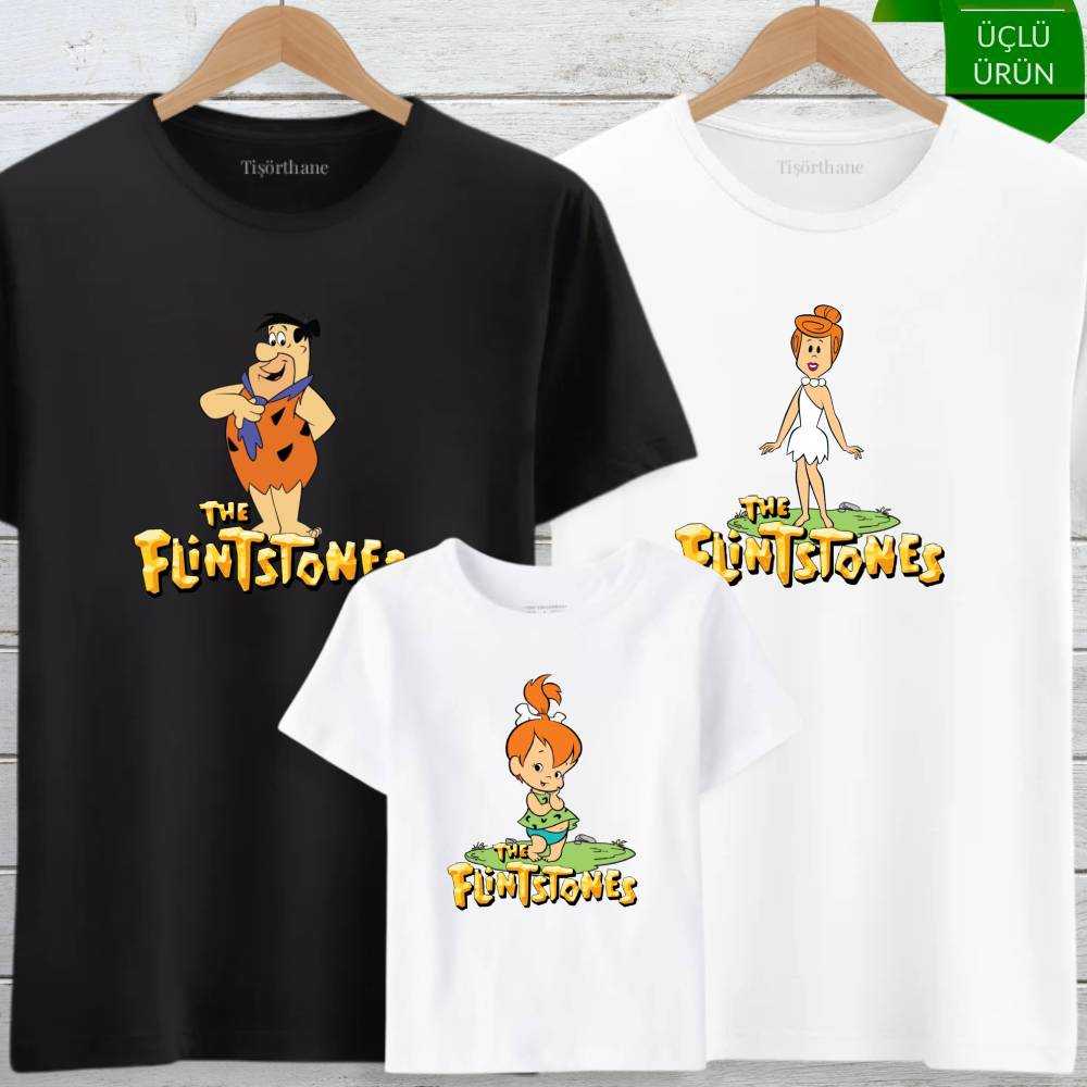 Taş Devri Temalı, Çakmaktaş Ailesi Anne Baba Çocuk Tişört Kombini