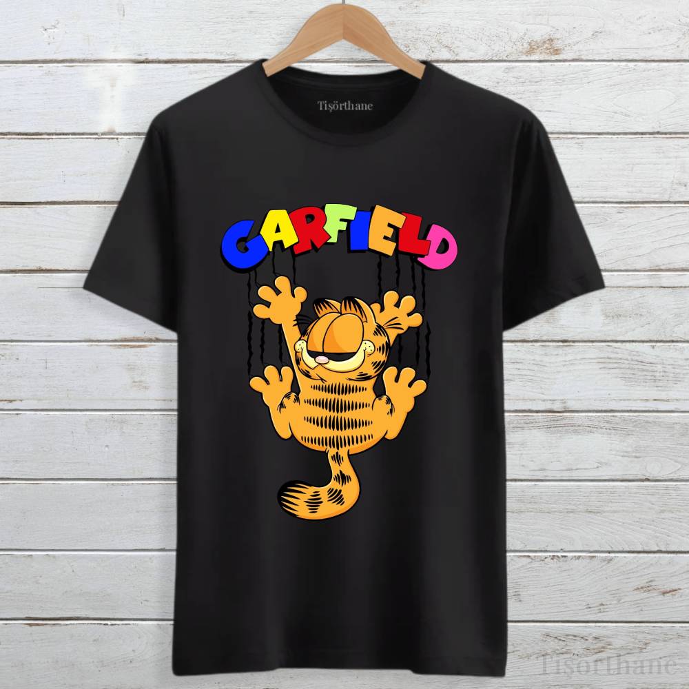 Tırmanan Garfield Tasarımlı Eğlenceli Unisex Tişört
